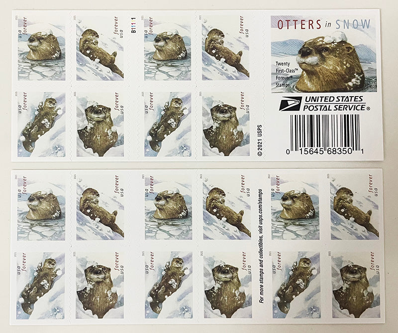 Otters in Snow Forever First Class Postage Stamps image 0