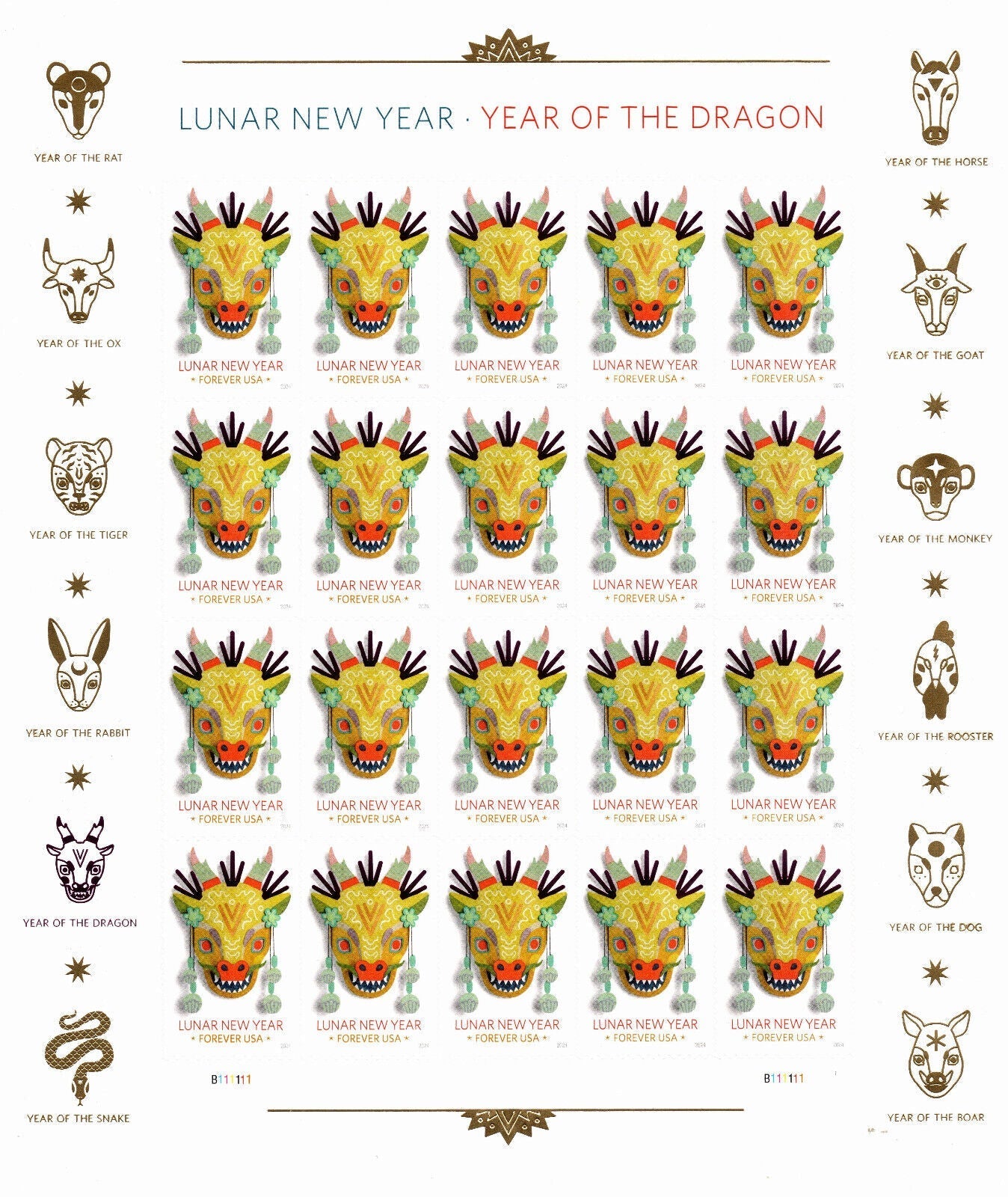 Year of the Dragon Stamps Celebrates Lunar New Year Forever First Class Postage Stamps image 0